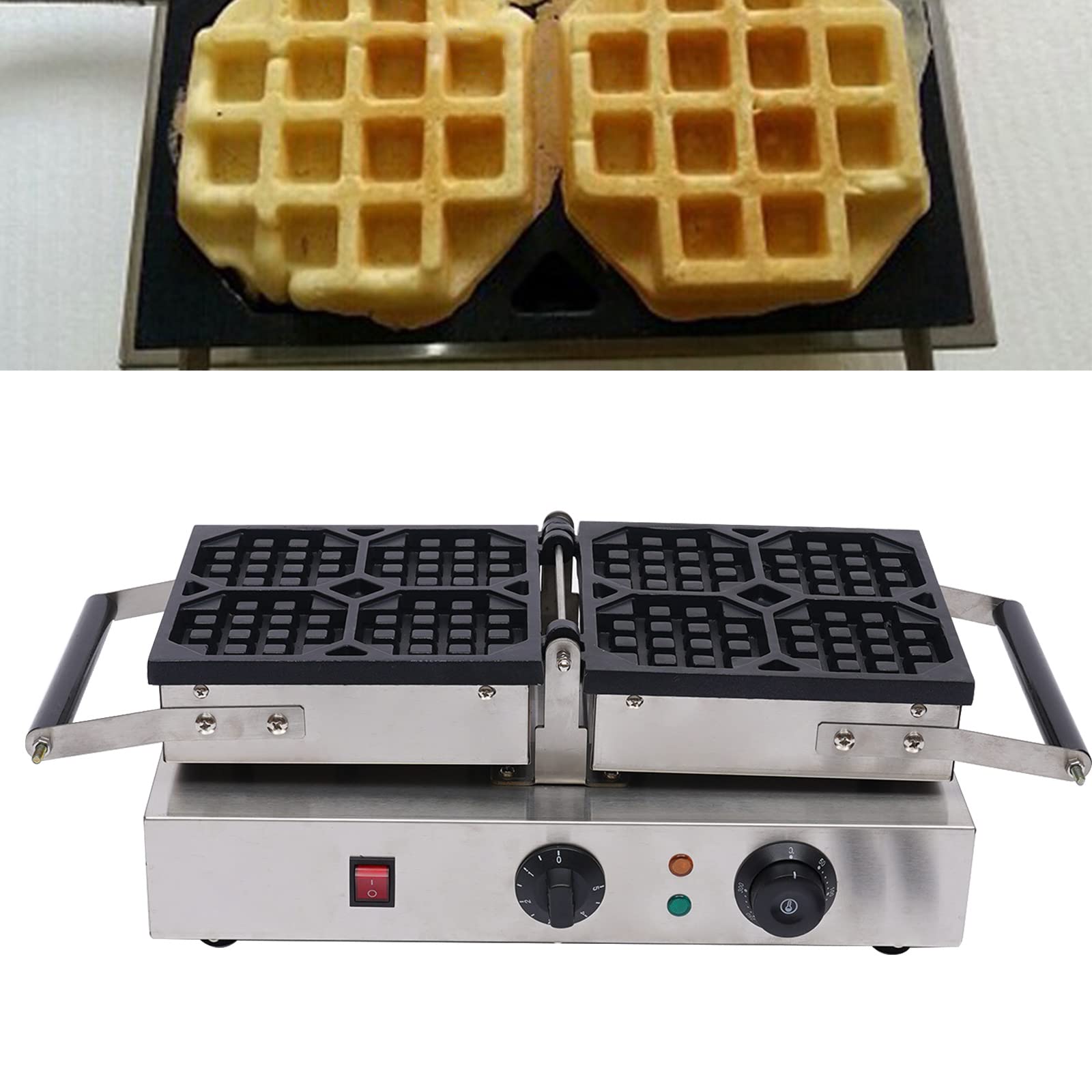 DYRABREST Commercial Waffle Maker - 4 Slice Electric Waffle Iron with Nonstick Coating, Stainless Steel, Adjustable Temperature & Timer - Perfect for Restaurants, Bakeries, Breakfast, and Family Brunch