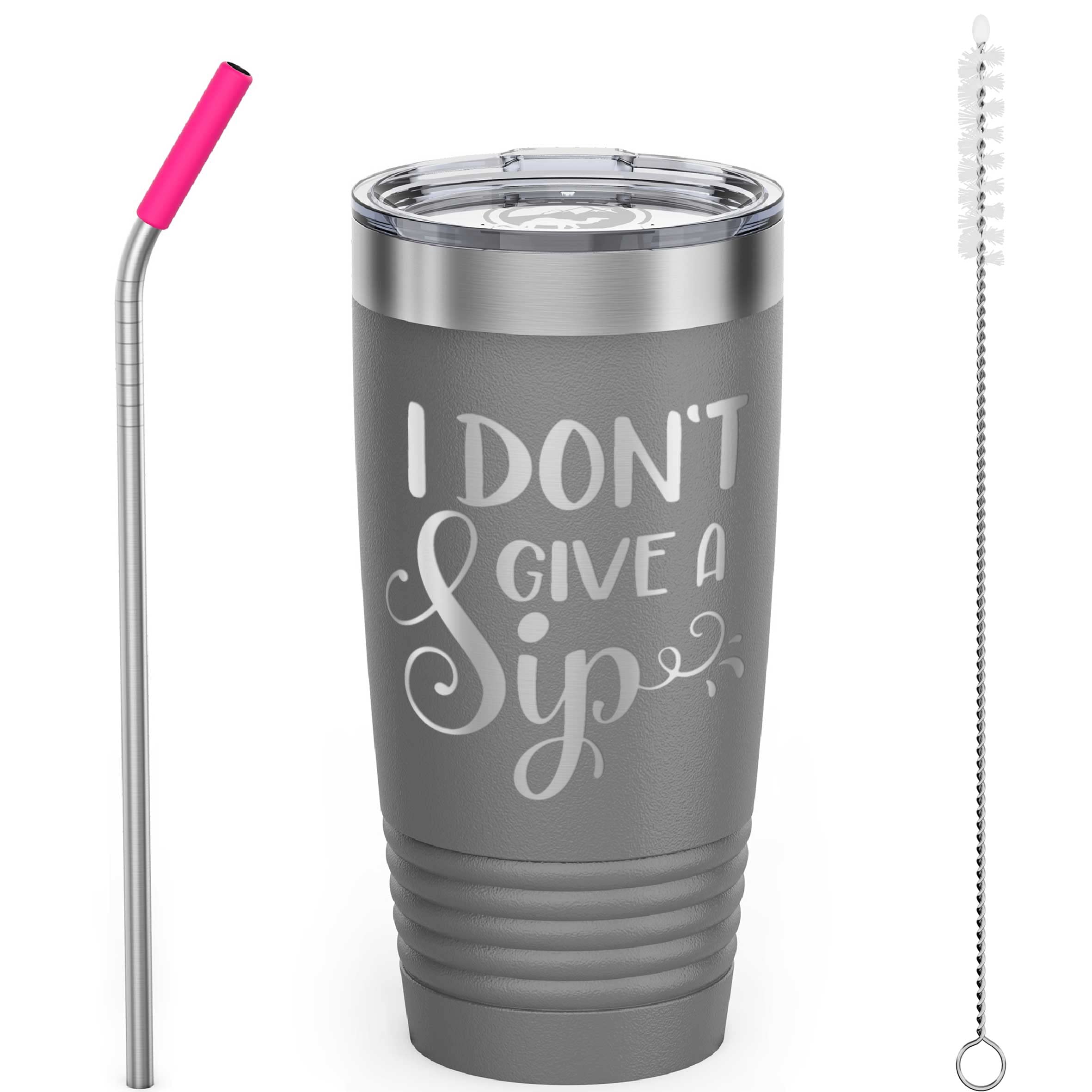 I Don't Give a Sip - 20oz Insulated Stainless Steel Coffee Tumbler with Leak-Proof Lid & Reusable Straw - Perfect Gift for Women, Men, Best Friend, Coworker (Gray) - Ideal for Office, Travel, Gym & Everyday Use