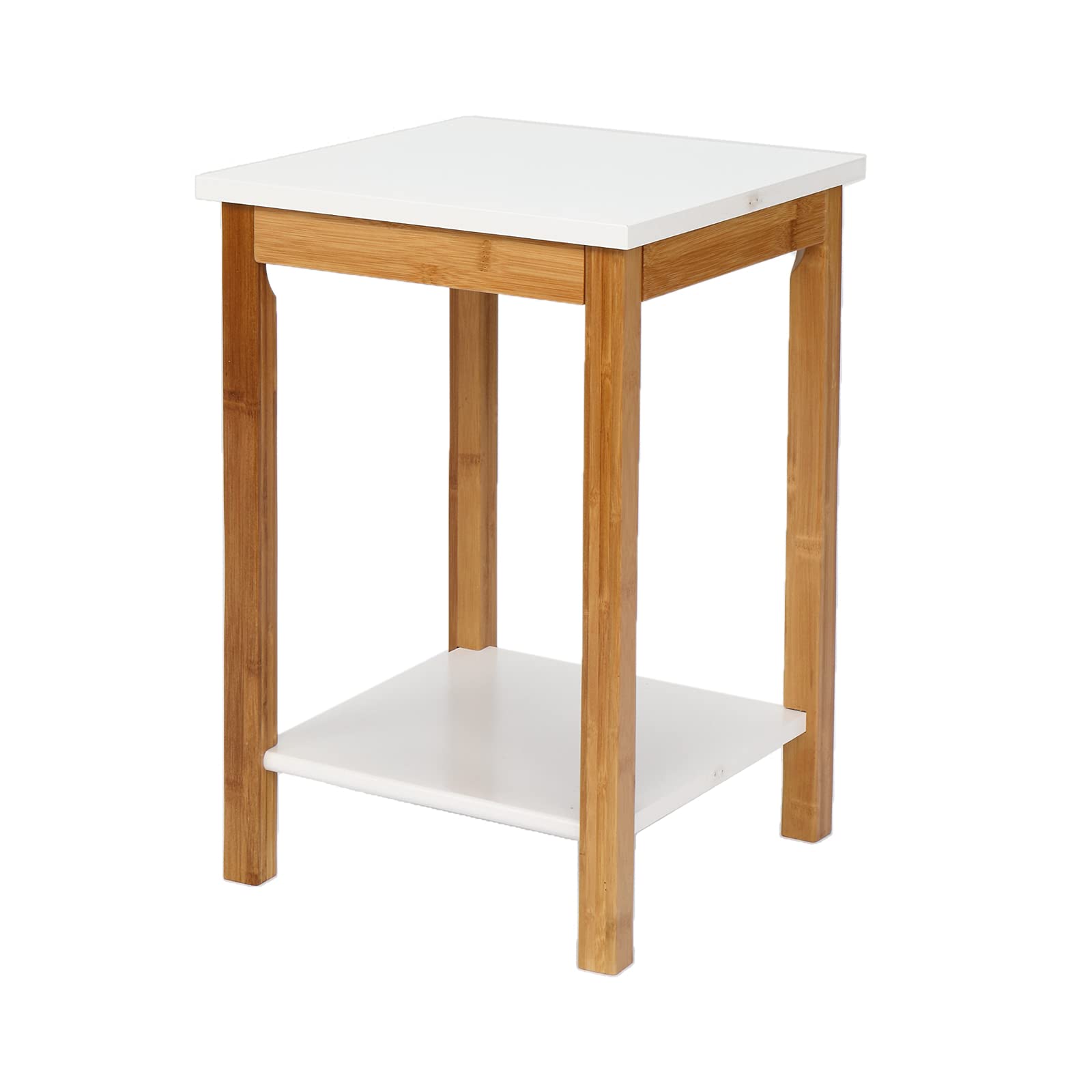 Kepooman 2-Tier Bamboo Side Table with Storage Shelf - White Log Rectangular Accent Table for Living Room, Bedroom, Balcony | Perfect for Holding Drinks, Books & Decor