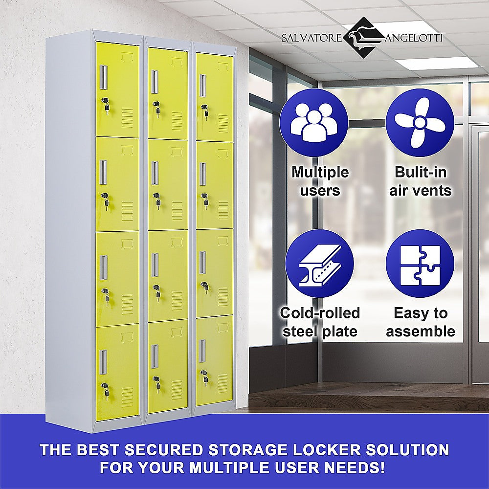 12-Door Locker for Office, Gym, Shed, School & Home Storage - Heavy Duty Standard Lock with 2 Keys - Perfect for Secure Personal Belongings & Equipment Storage
