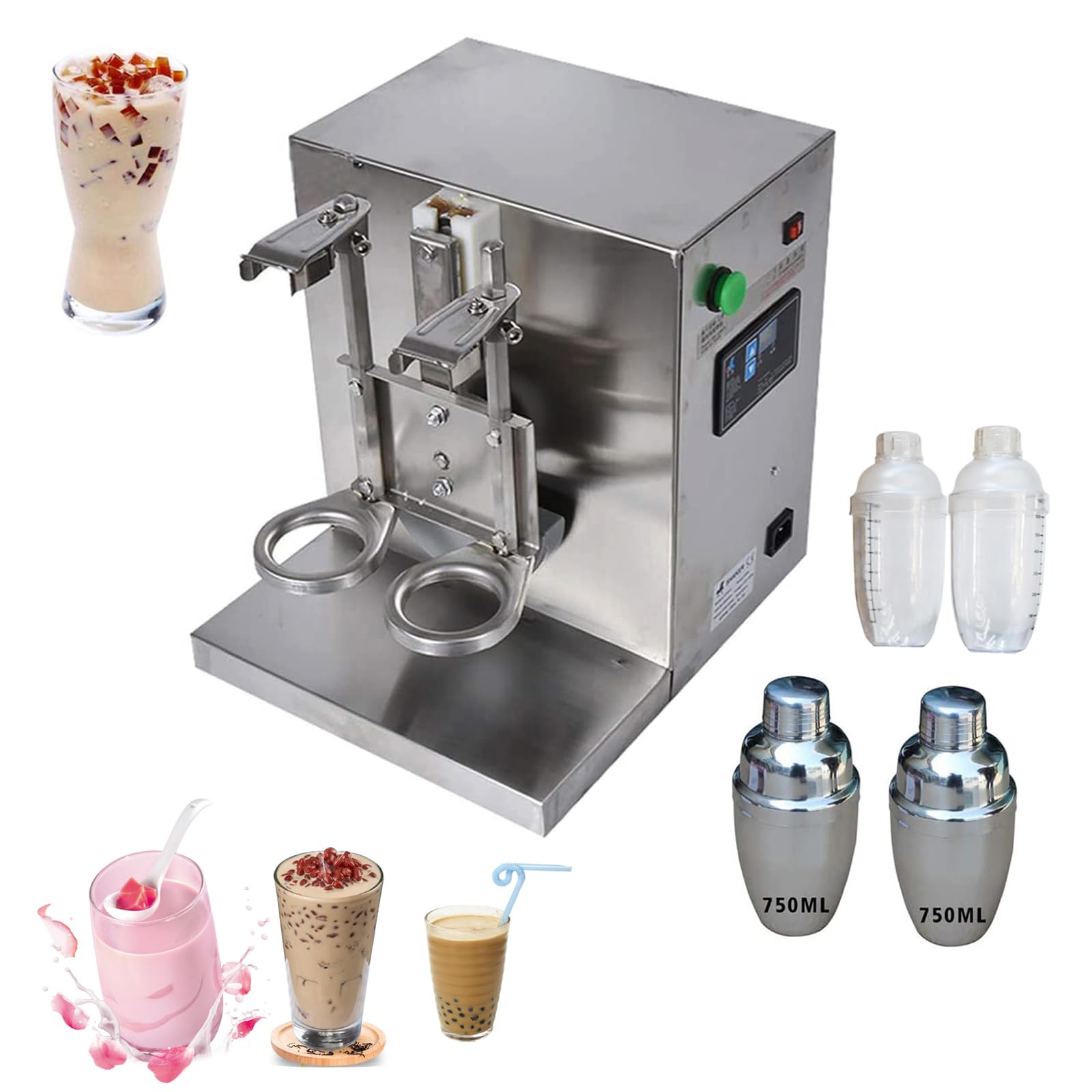 INTBUYING Automatic Bubble Tea Shaker Machine - Dual Station Electric Milk Tea Mixer with 4 Stainless Steel Mugs for Boba, Coffee & Beverages | Perfect for Tea Shops, Cafes & Home Use