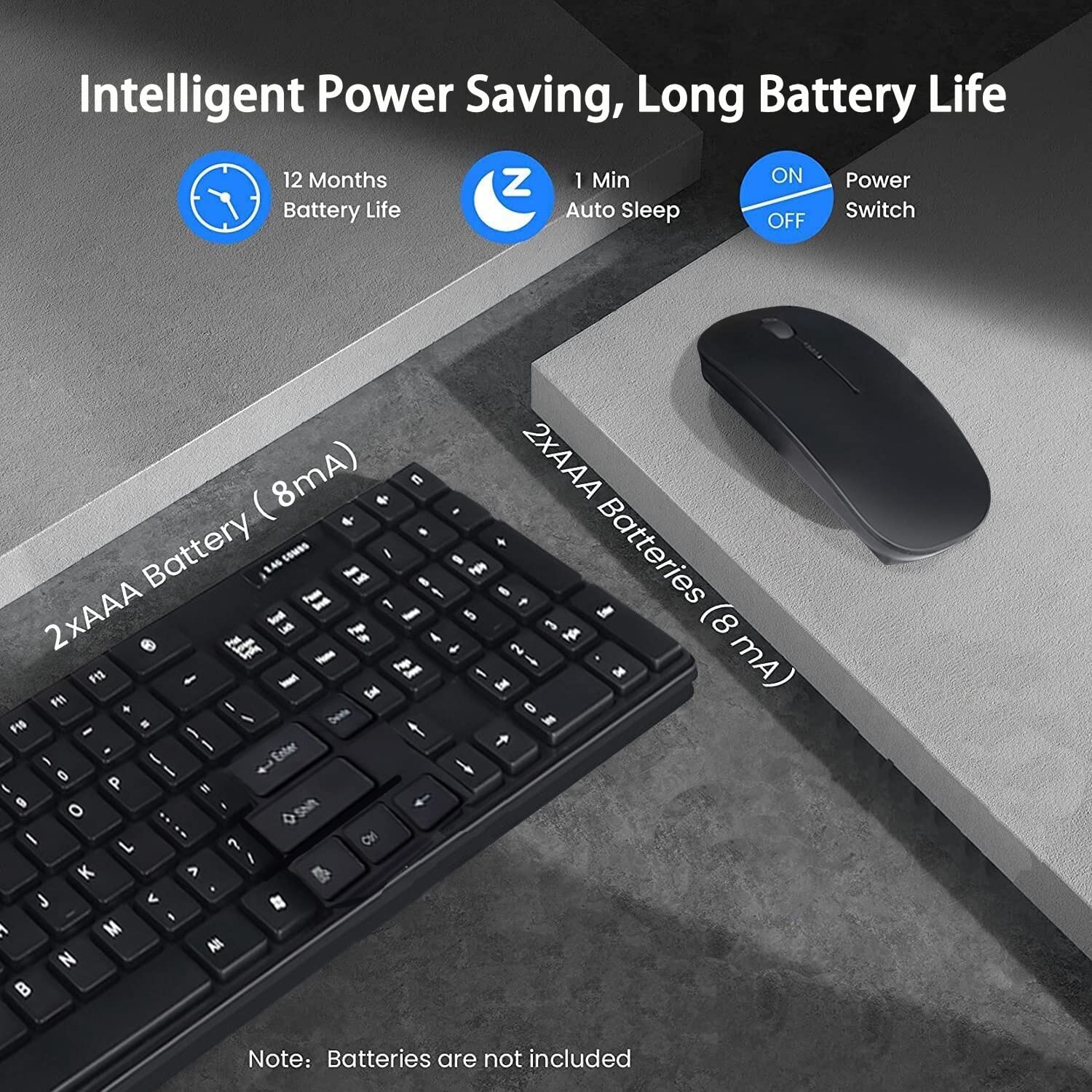 Wireless Keyboard and Mouse Combo - UK English Layout, Full-Size Spill-Resistant Keyboard with 12 Multimedia Shortcuts, Nano USB Receiver for Lag-Free Typing - Perfect for Office, Home & Gaming (White)