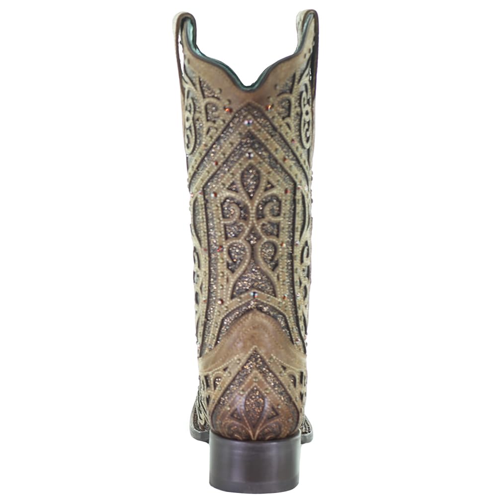 Women's Corral Glitter Tooled Inlay Square Toe Mid Calf Boots - 1-2
