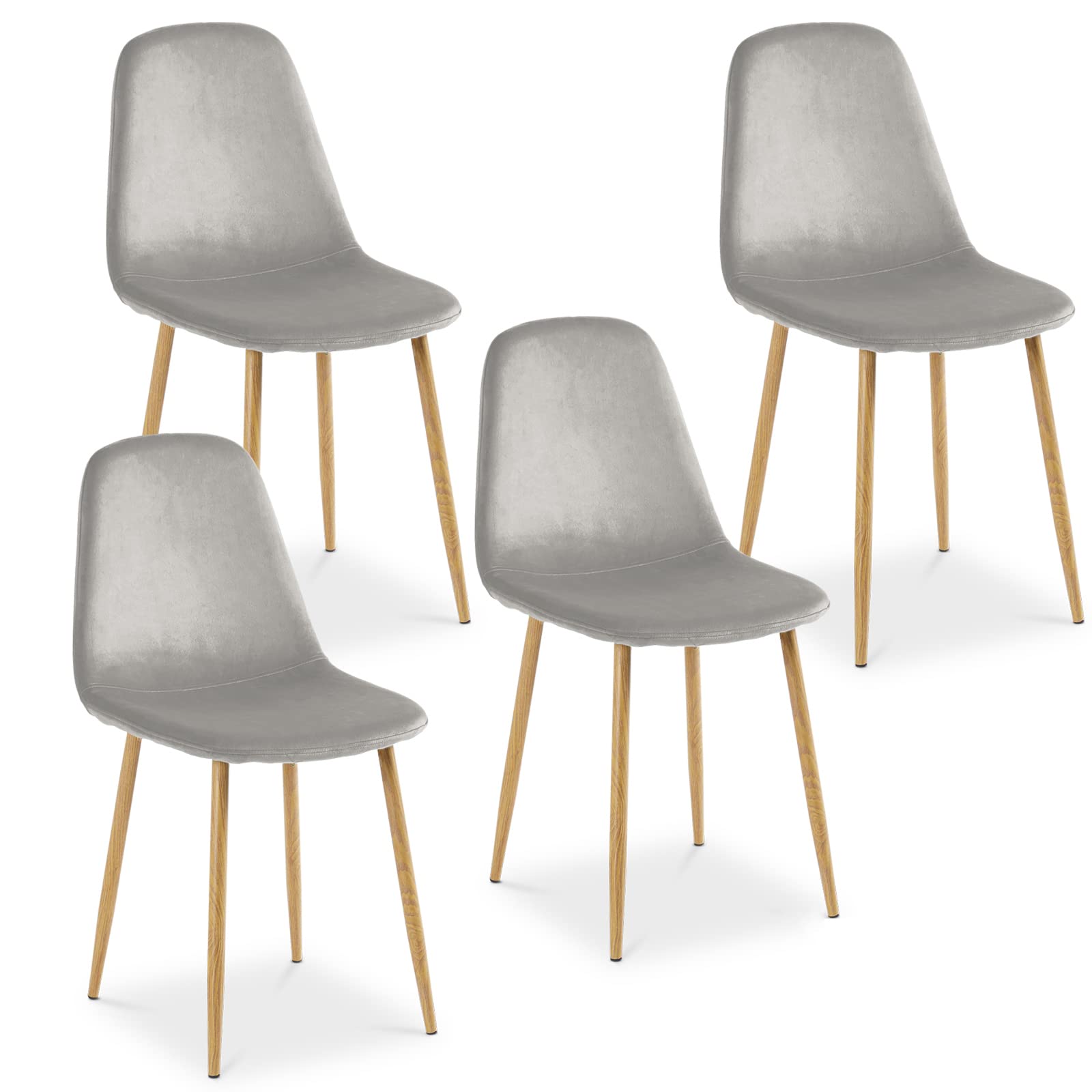 OKAKOPA 4-Piece Velvet Upholstered Dining Chairs Set with Metal Legs - Gray Kitchen & Dining Room Side Chairs for Modern Home Decor (4 Pack) - Perfect for Small Spaces, Breakfast Nooks & Apartment Living