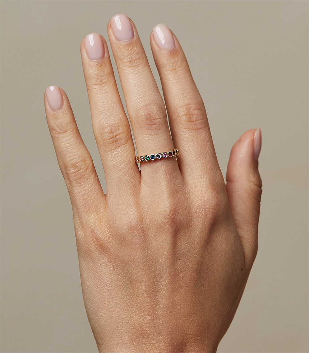 Rainbow Multi-Color Sapphire Eternity Band Ring for Women - 14K Gold Wedding, Anniversary & Bridal Jewelry Gift - Perfect for Special Occasions & Everyday Elegance