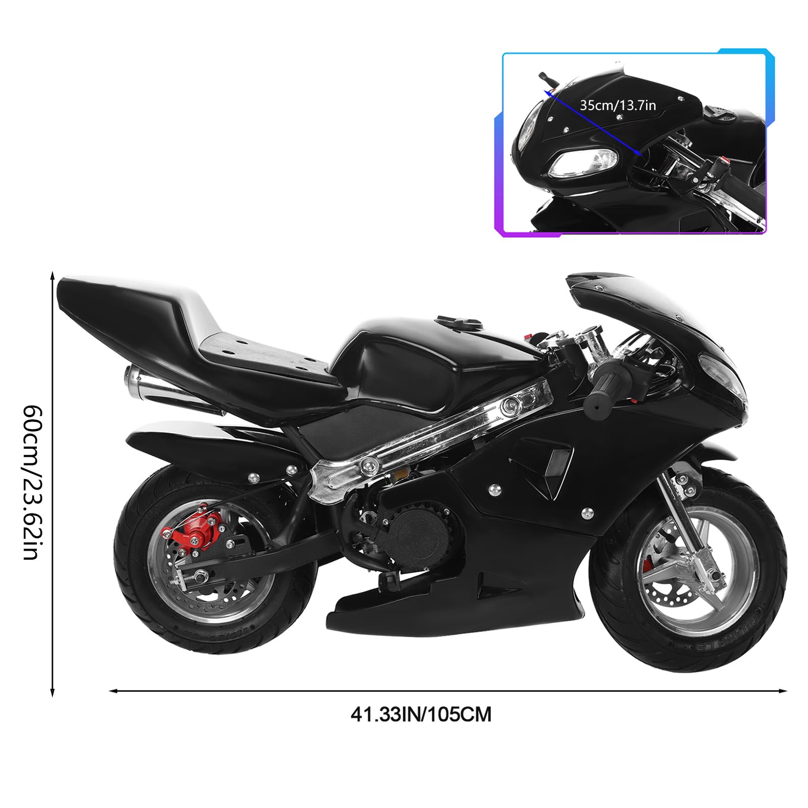 49cc Gas Pocket Bike for Kids - 25MPH, 170lbs Capacity, Dual Headlights & Disc Brakes (Black Fire) - Perfect for Backyard & Neighborhood Riding