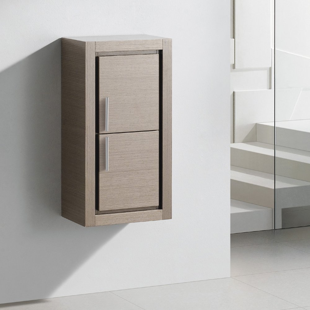 Fresca Bath 2-Door Gray Oak Bathroom Linen Storage Cabinet - Organize Towels & Toiletries for Small Space Bathrooms