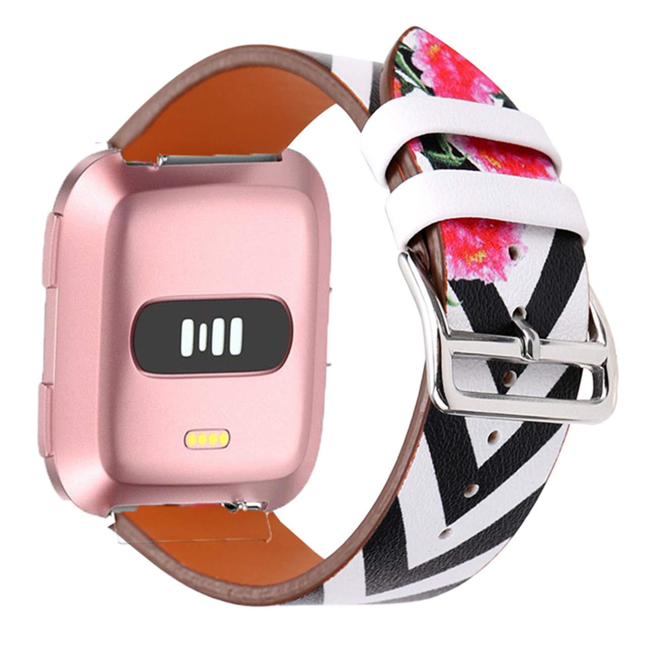 Premium PU Leather Floral Print Watch Band Replacement for Fitbit Versa/Versa 2/Versa Lite - Soft Adjustable Wrist Strap Bracelet for Women & Girls - Perfect for Workouts, Office & Casual Wear