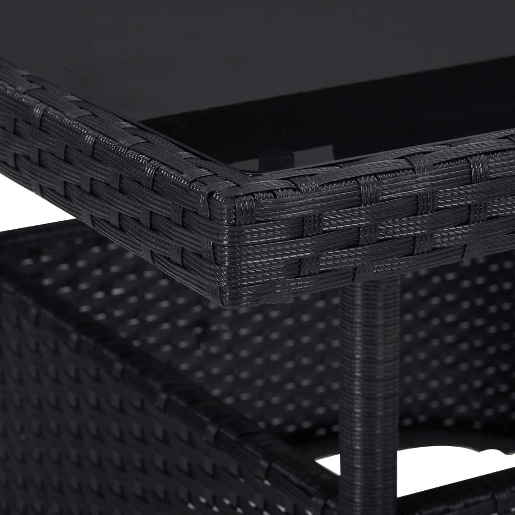 Black Poly Rattan and Glass Patio Dining Table - Rustproof, Waterproof & Weather Resistant Outdoor Furniture for Garden, Poolside & Backyard Dining