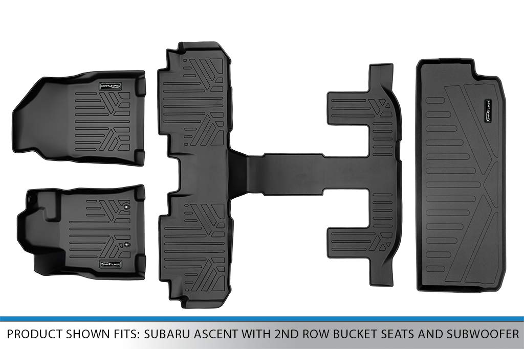 MAXLINER All-Weather Floor Mats 3-Row Set with Cargo Liner - Premium Black Custom Fit for 2019-2021 Subaru Ascent with 2nd Row Bucket Seats & Subwoofer | Perfect for Family Road Trips, Off-Road Adventures & Daily Commute