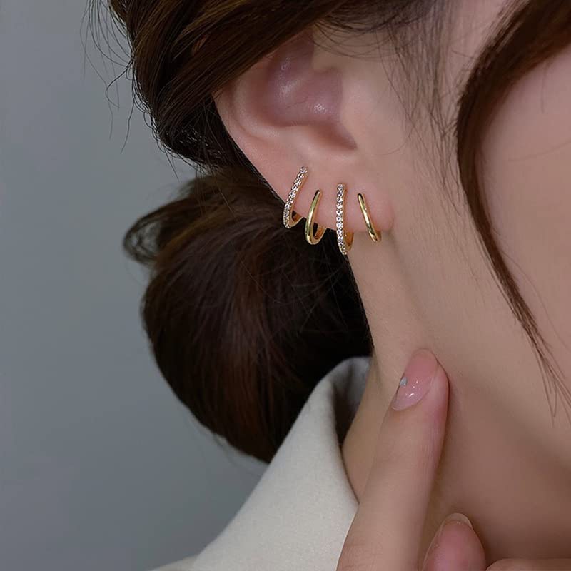 Minimalist 4-Piece S925 Sterling Silver Criss Cross Ear Cuff Set - No Piercing Cartilage Earrings for Helix, Double Simple Line Fake Ear Cuffs | Perfect for Everyday Wear, Parties & Gifting