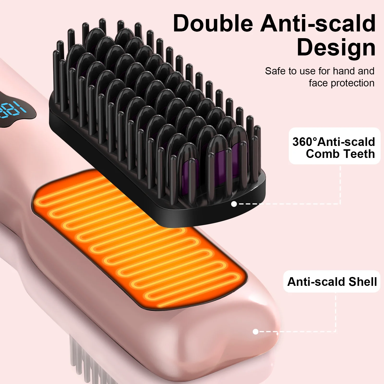 Wetene Wireless Hair Straightening Comb - USB Rechargeable Electric Styling Brush for Smooth & Silky Hair | Portable Curling Iron for Travel, Home & Salon Use