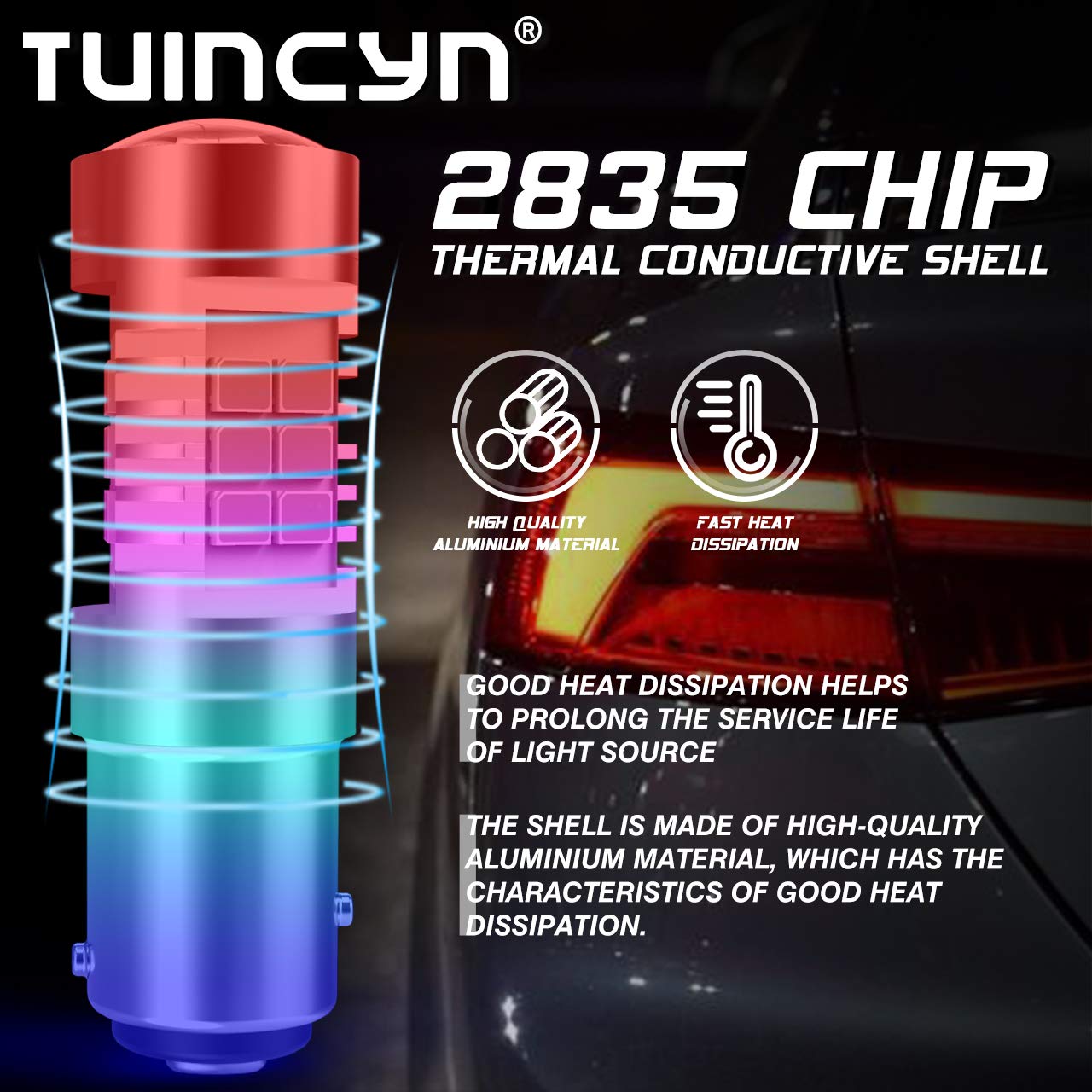 TUINCYN 1157 LED Bulb White - 2057 2357 7528 BAY15D Replacement Bulbs for Tail, Brake, Turn Signal, Reverse & Parking Lights - 12V DC (Pack of 2) - Perfect for Cars, Trucks, SUVs & Motorcycles