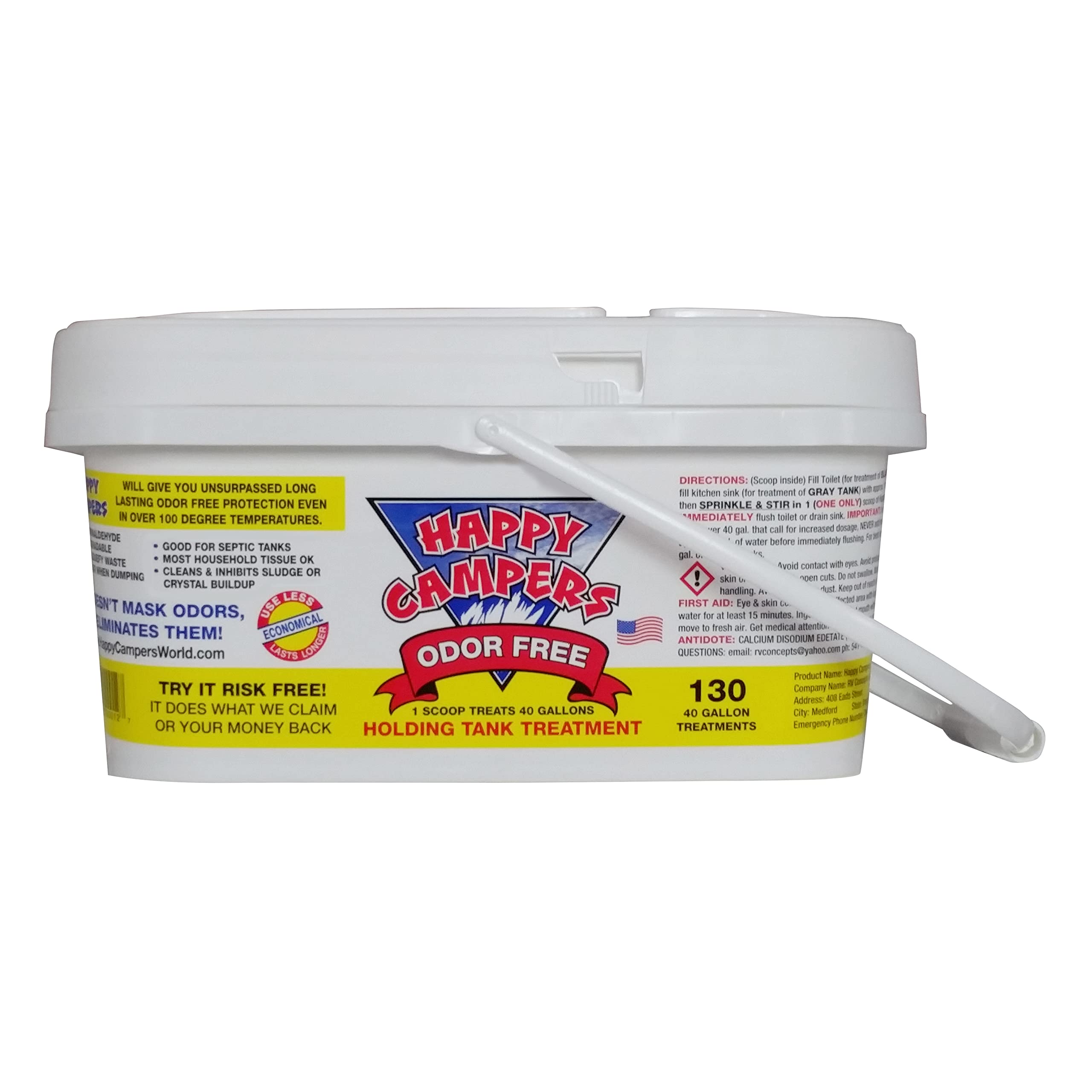 Happy Campers RV Black Tank Treatment - 130 Doses for Odor Elimination in Camper & RV Holding Tanks | Perfect for Long Road Trips & Camping Adventures
