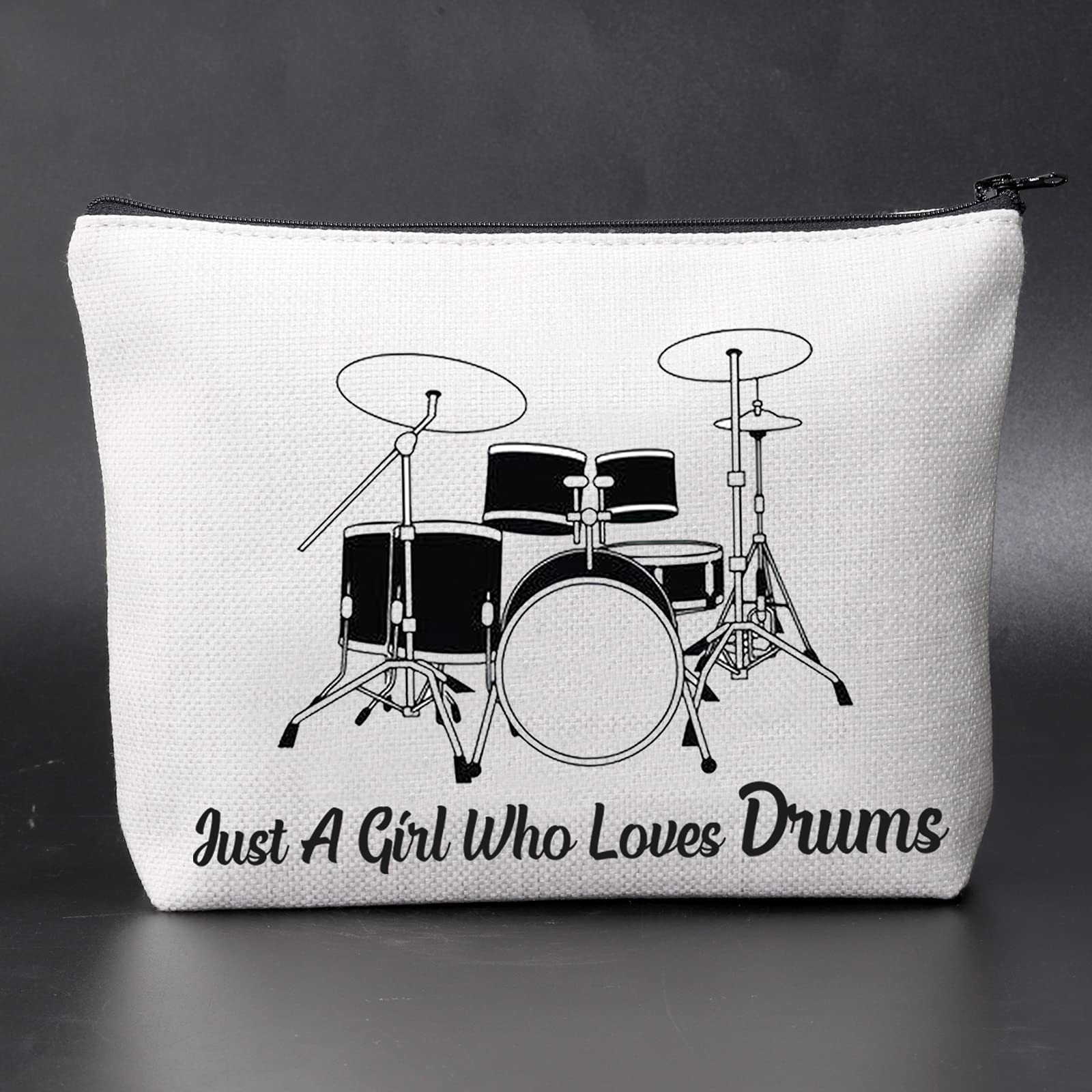 Drummer Makeup Bag - Just a Girl Who Loves Drums Cosmetic Pouch, Travel Toiletry Organizer for Musicians | Perfect Drumming Gift, Band Practice & Concert Essentials