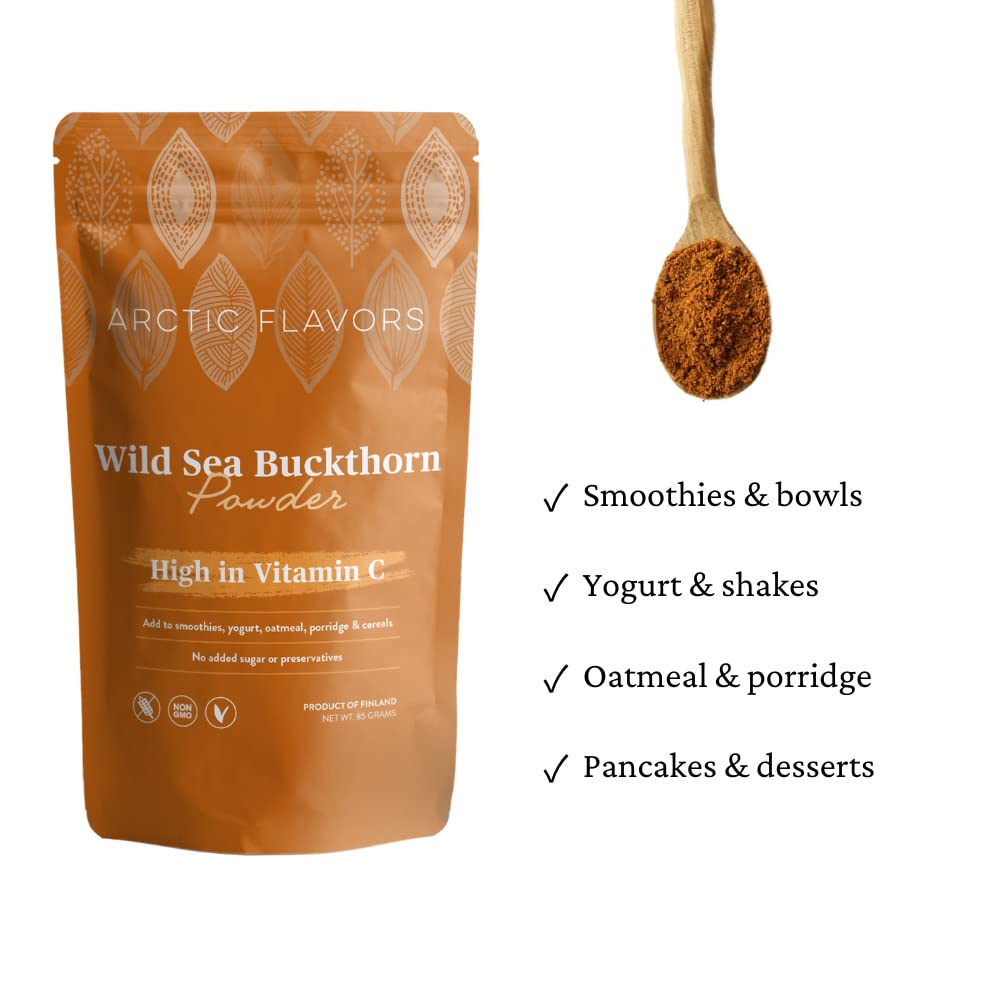 Premium Organic Sea Buckthorn Powder - Rich in Omega 3 6 7 9 Fatty Acids & Vitamin C - Cold-Pressed Sea Buckthorn Oil - Freeze Dried Whole Berries - Sustainably Grown in Finland - 15oz (5 Pack) - Perfect for Smoothies, Skin Care & Immune Support