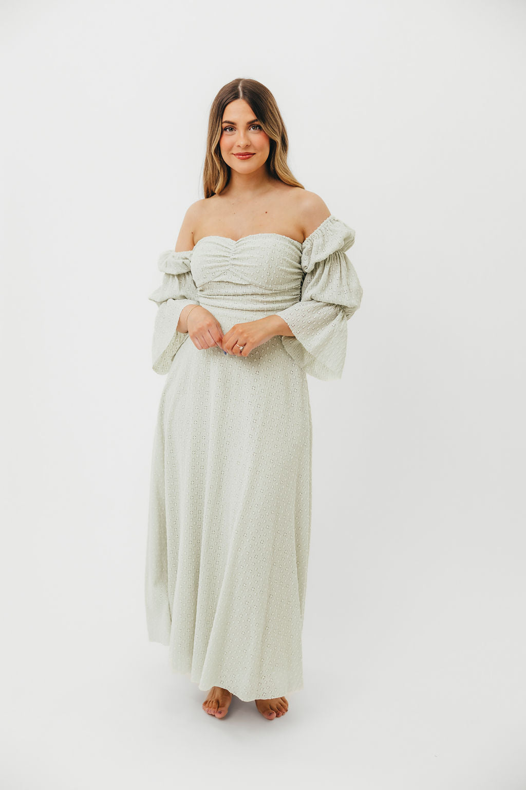 Corrine Tiered Sleeve Maxi Dress with Pockets - Bump Friendly Maternity Dress, Inclusive Sizing (S-3XL) in Refreshing Mint Green | Perfect for Baby Showers, Beach Vacations & Summer Weddings