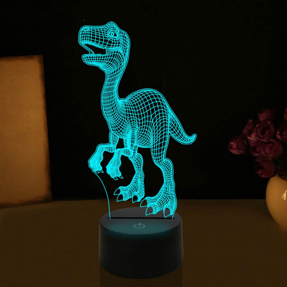 3D Dinosaur Night Light - LED Touch Control Desk Lamp with 7 Color Changing Modes, Optical Illusion Decor for Kids Room, Nursery, Birthday Gift & Christmas Home Decor