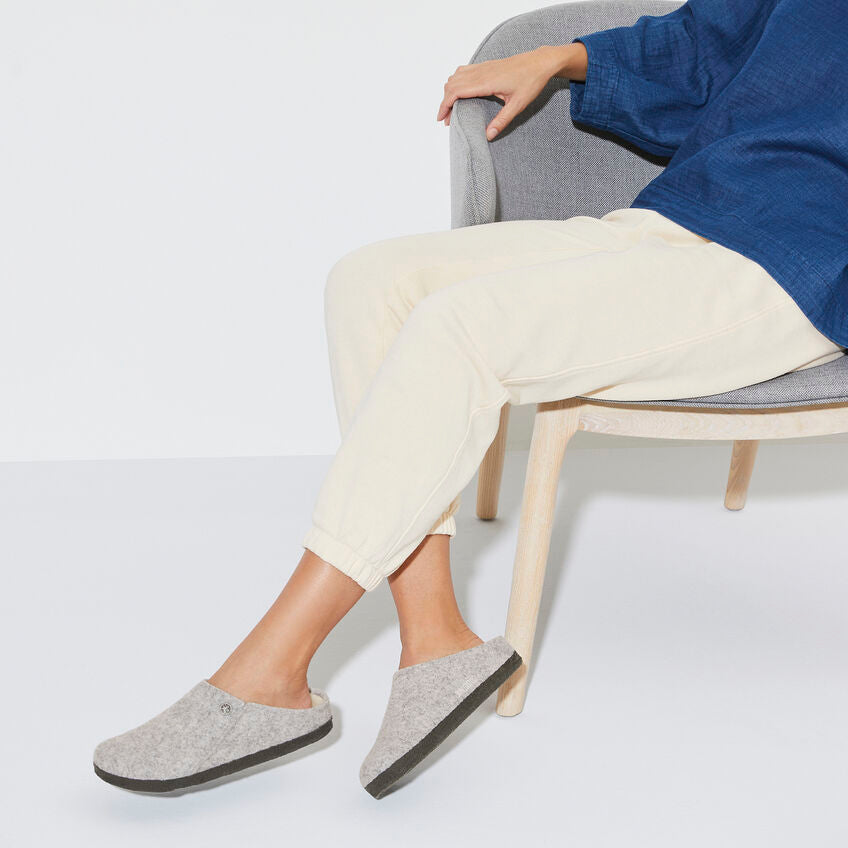Birkenstock Zermatt Wool Felt Slippers - Light Gray Indoor/Outdoor Comfort House Shoes for Men & Women | Cozy Home, Office & Travel Footwear