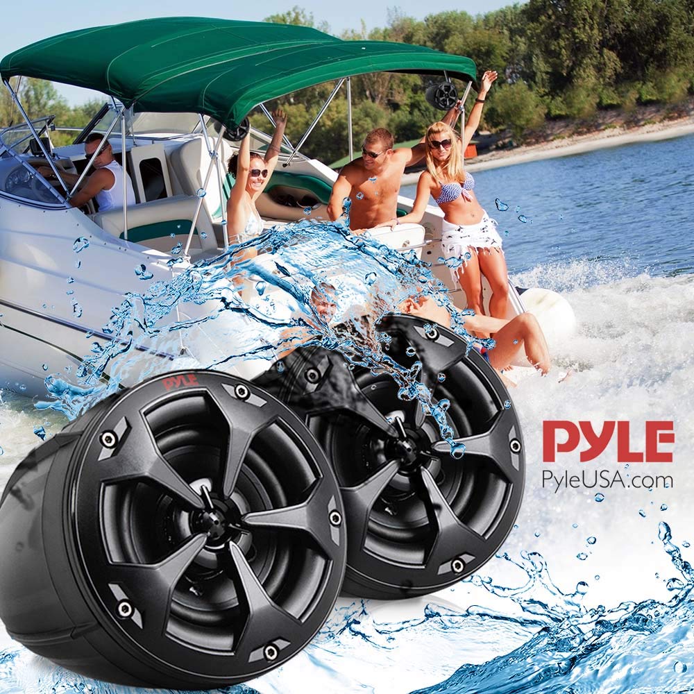 Pyle PLUTV42CH 4 Inch 800W 2-Channel Waterproof Marine Speakers with Built-in Amplifier - Off-Road ATV/UTV/Jeep/Boat Stereo System for Outdoor Adventures & Water Sports