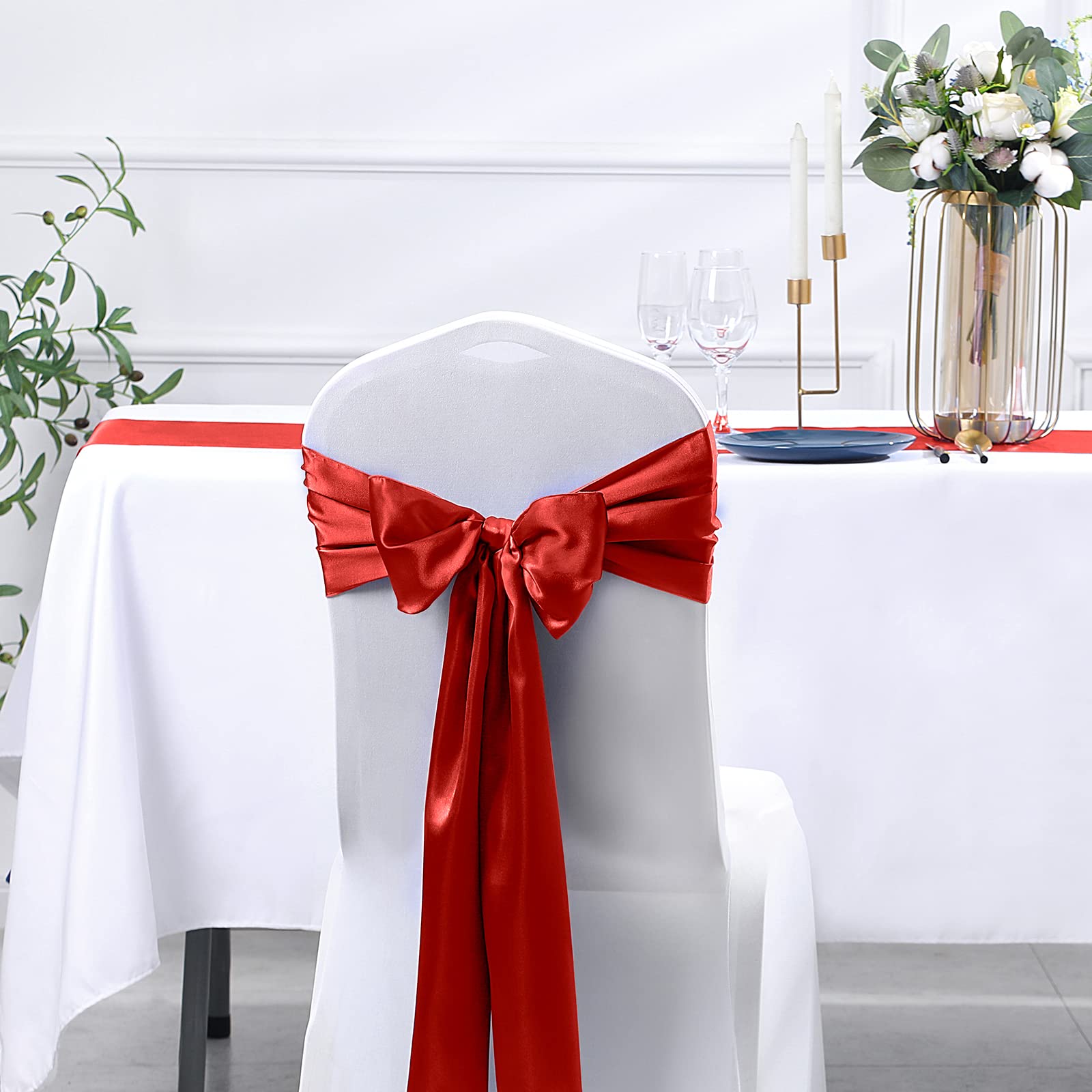 4 Pack Red Satin Table Runners 12x108 Inches - Elegant Wedding Party Decor for Birthdays, Buffets, Banquets, Graduations & Engagements - Perfect for Dining Tables, Buffet Displays & Event Centerpieces
