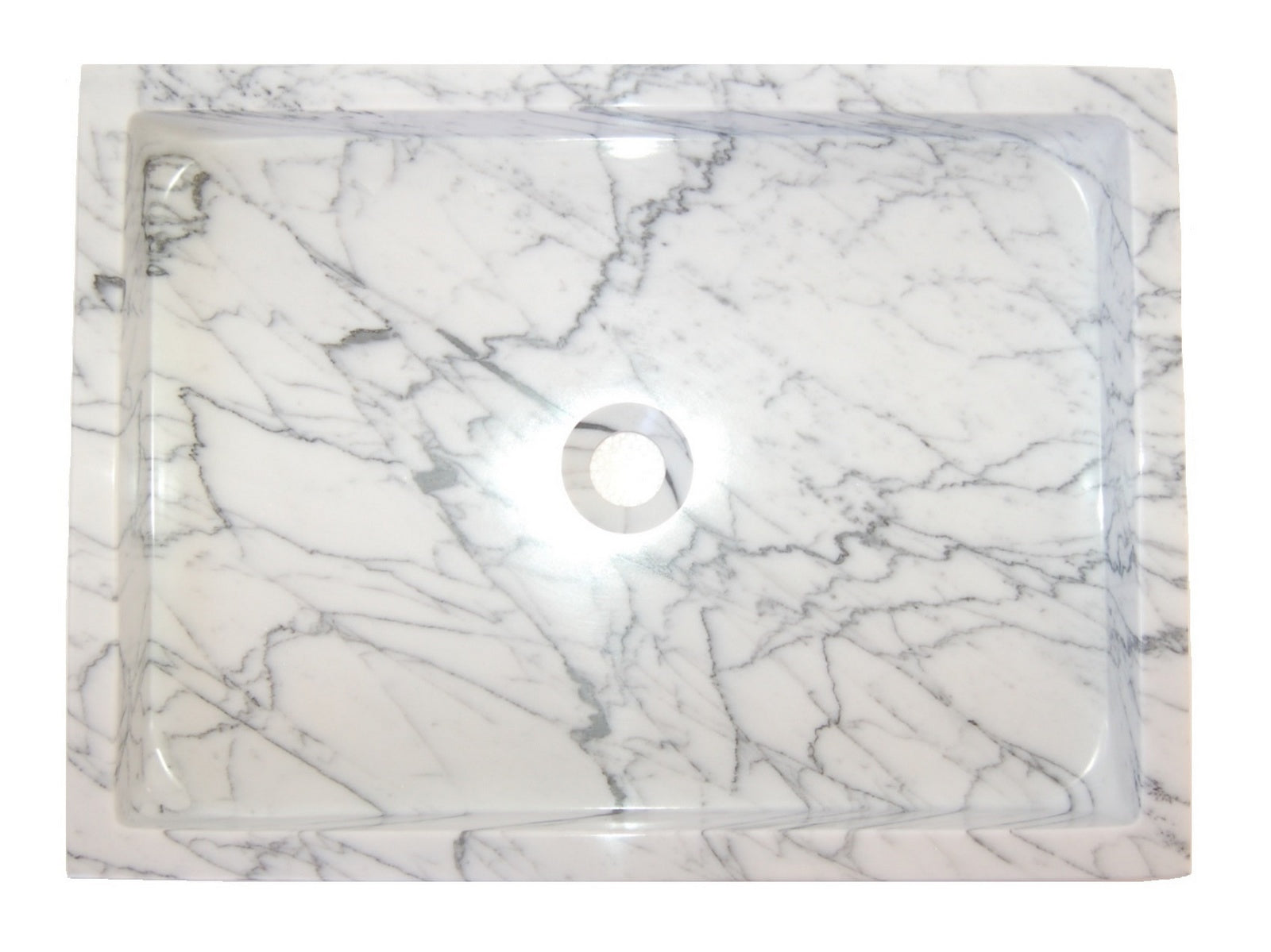 Premium White Carrara Marble Rectangular Infinity Pool Sink - Modern Bathroom Vanity, Luxury Spa, and Contemporary Home Decor