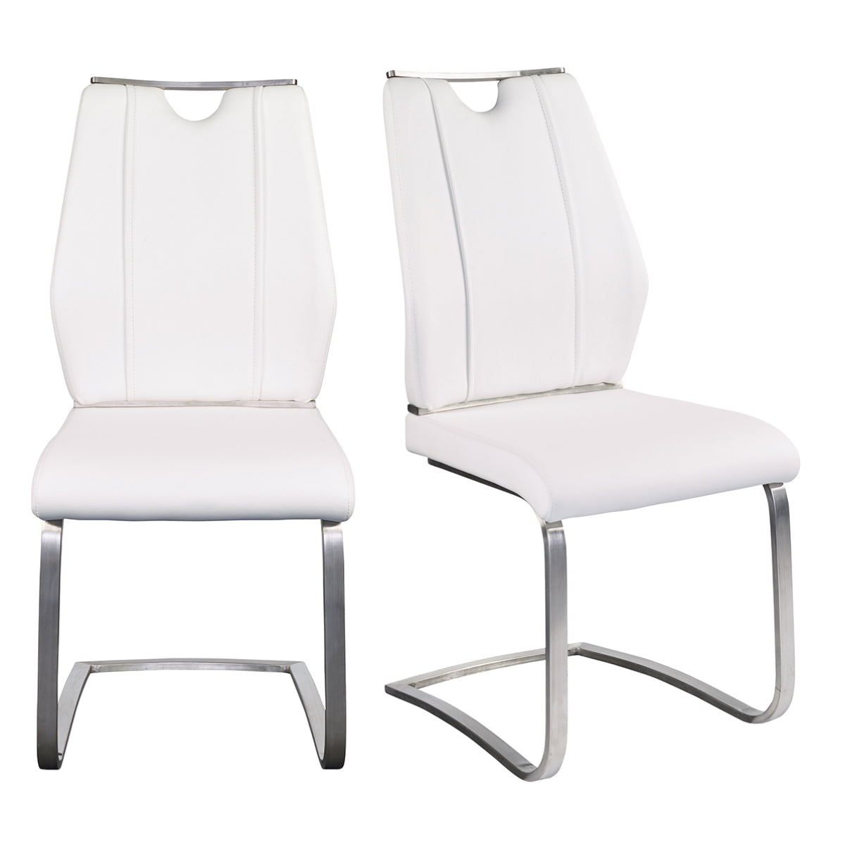 Lexington Side Leather Chair in Brushed Stainless Steel - Set of 2 Modern Dining Chairs for Home & Office | Perfect for Dining Rooms, Conference Tables & Lounge Areas