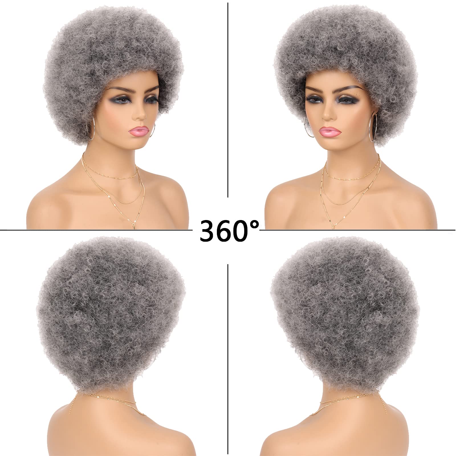 G&T Afro Puff Wigs for Women - Natural Looking Curly Wigs with Dark Roots (1B/Grey) - Perfect for Daily Wear & Party Occasions - Black & White Women's Fashion Wigs for Cosplay, Halloween & Special Events