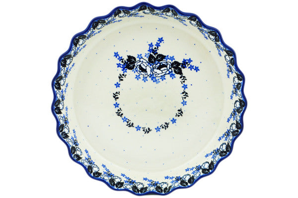 10-Inch Fluted Ceramic Pie Dish with Elegant Flowers at Dusk Design - Perfect for Baking Apple Pies, Quiches, and Holiday Desserts