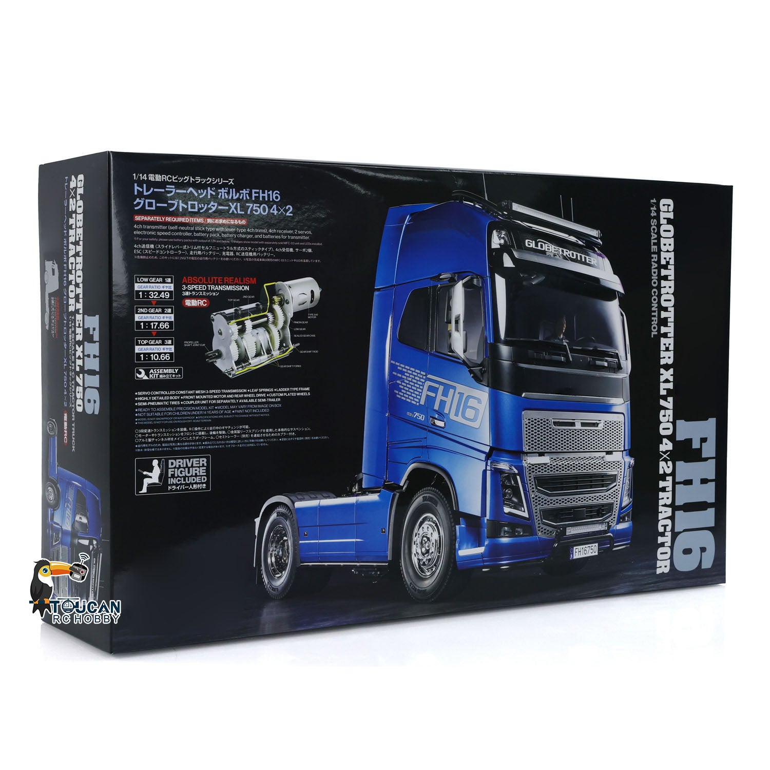 TAMIYA 1/14 Scale RC Tractor Truck 56375 FH16 XL750 - 4x2 Remote Control Car with 3-Speed Transmission - Unassembled Painted Hobby Model Kit for Adults & Collectors - Perfect for RC Racing, Truck Shows & DIY Projects