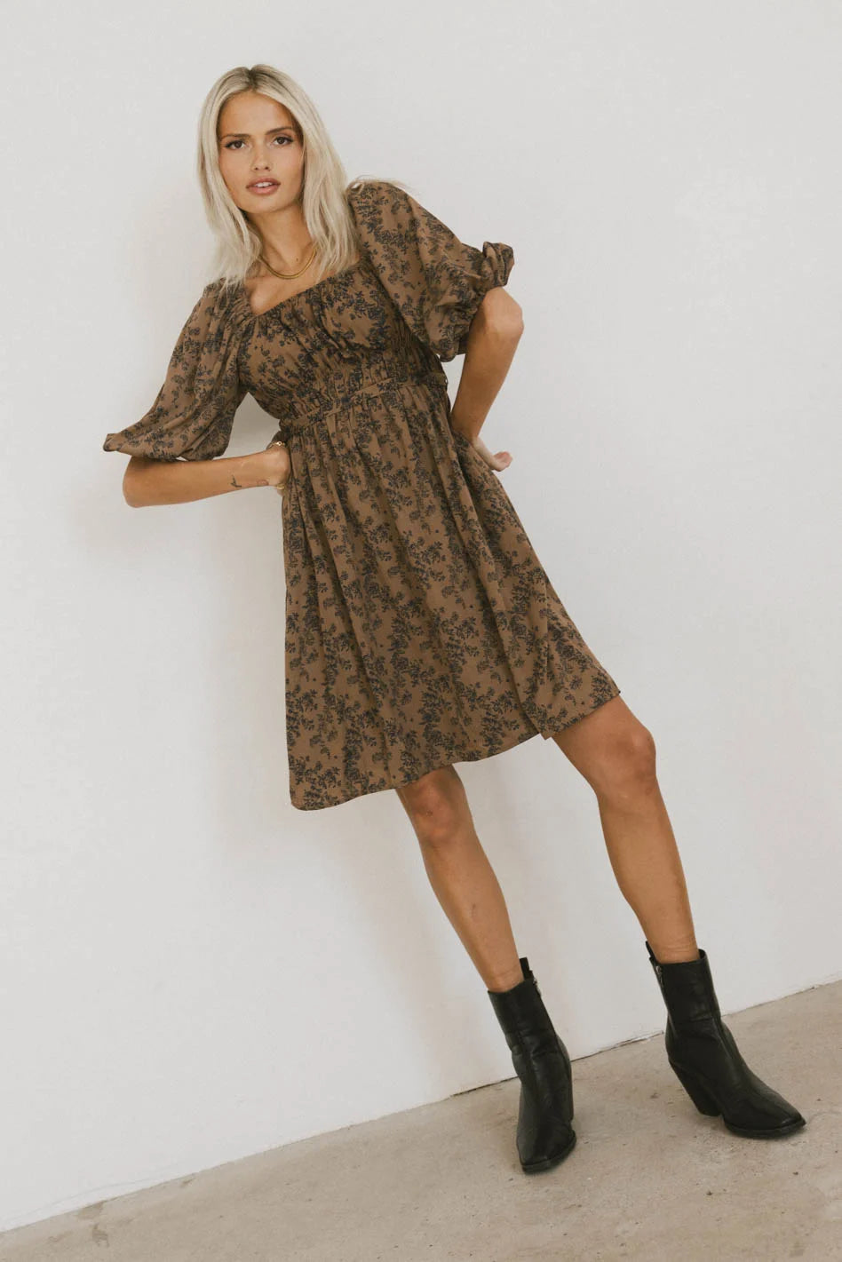 Bellamy Mini Dress in Brown - Elegant & Comfortable Women's Casual Dress for Summer, Parties & Date Nights | FINAL SALE