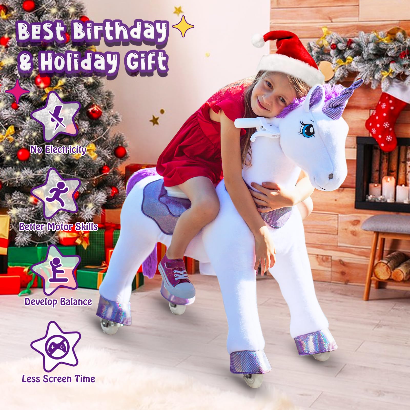 PonyCycle Ride-On Unicorn Toy for Girls Ages 4-8 - 35.4
