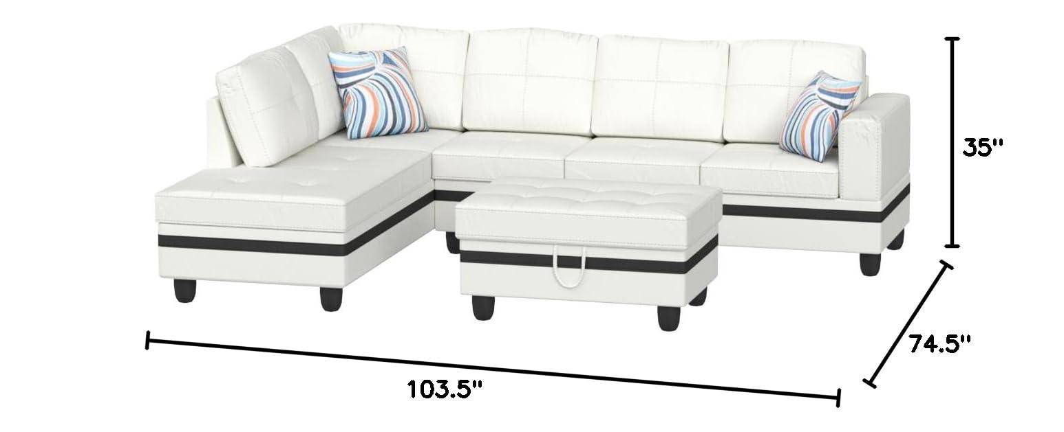 Beverly Fine Furniture Modern Sectional Sofa Set in Cream White - Perfect for Living Room, Lounge & Family Gatherings