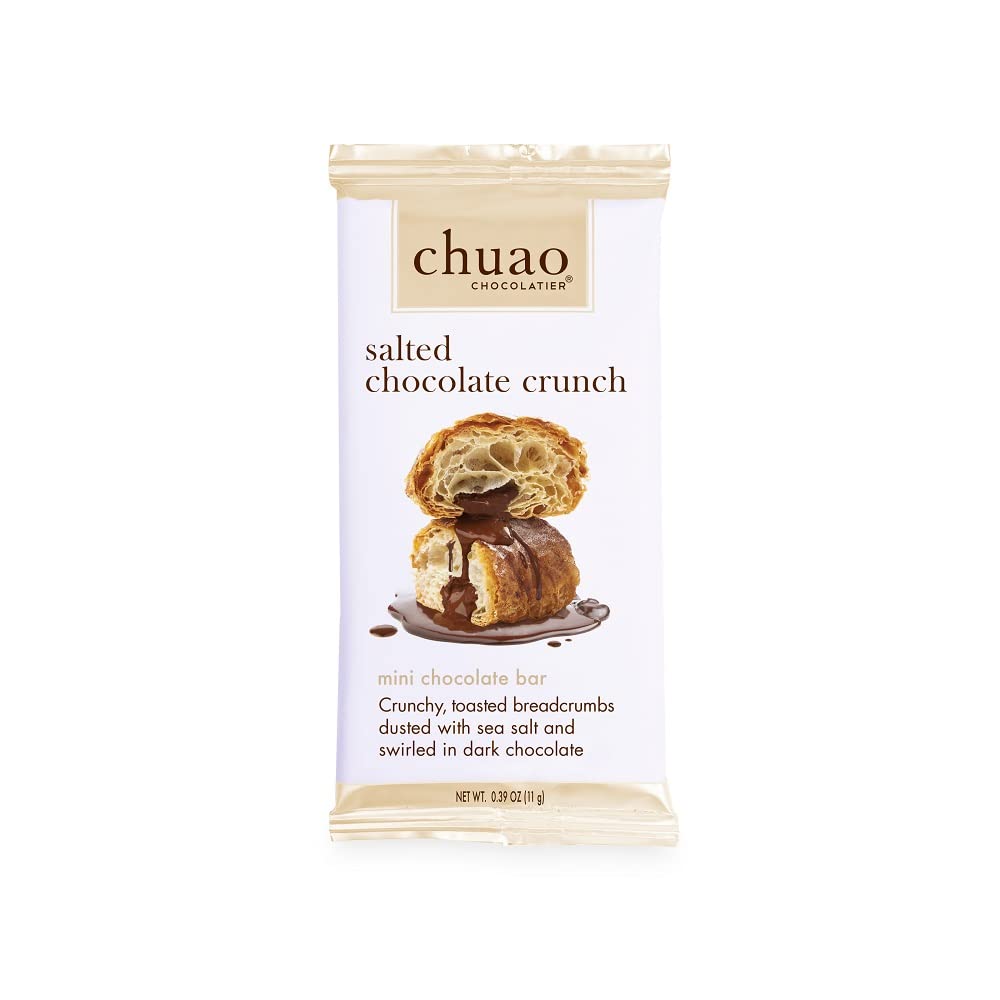 Chuao Chocolatier Dark Chocolate Mini Bars with Sea Salt & Crunchy Texture - Gourmet Chocolate Snacks (24 Count, 0.39 oz Each) - Perfect for Gifts, Parties & Office Treats