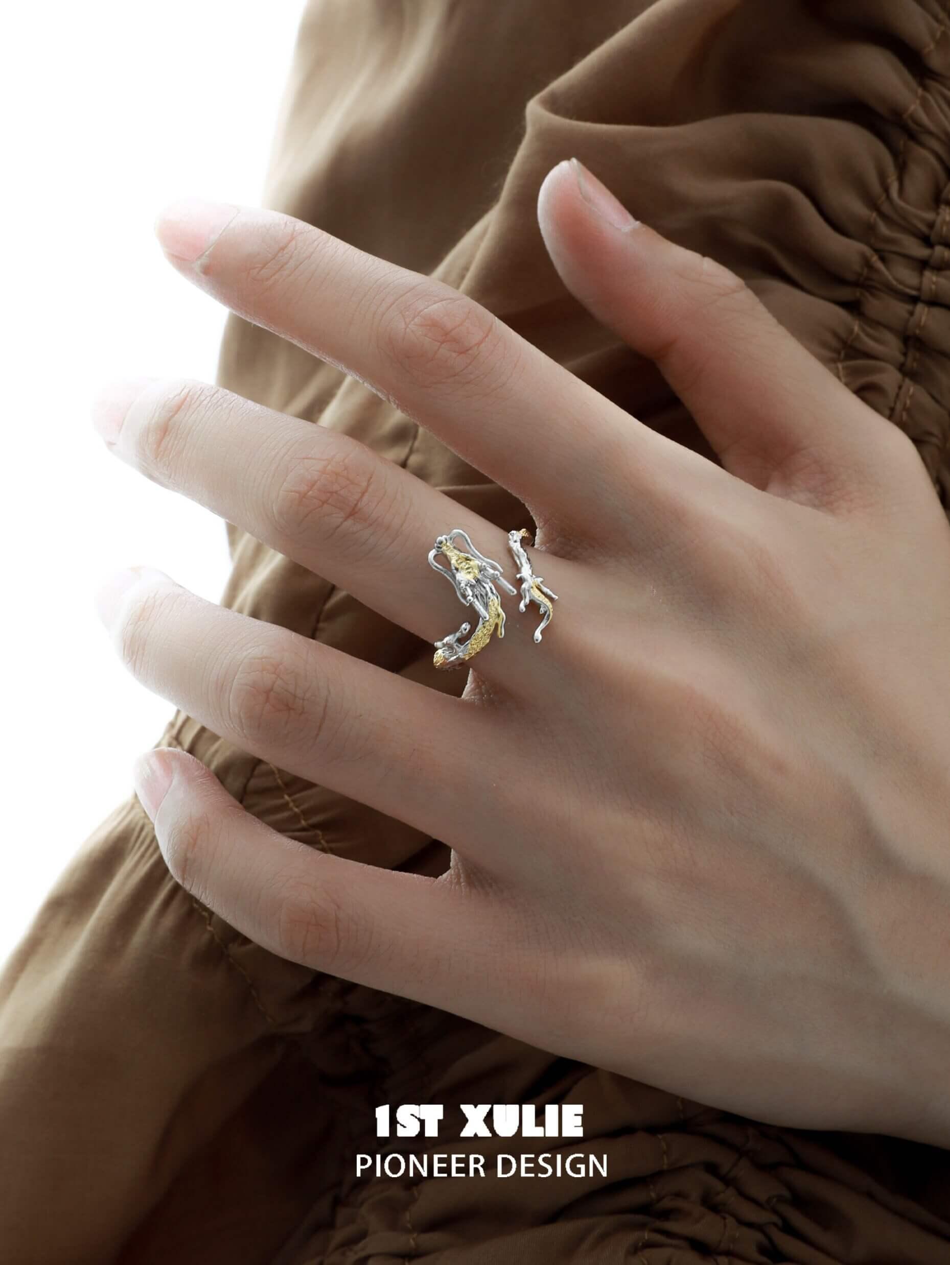 Loong S925 Sterling Silver Gold Dragon Ring for Men & Women - Elegant Chinese Dragon Jewelry for Gifts, Weddings & Special Occasions