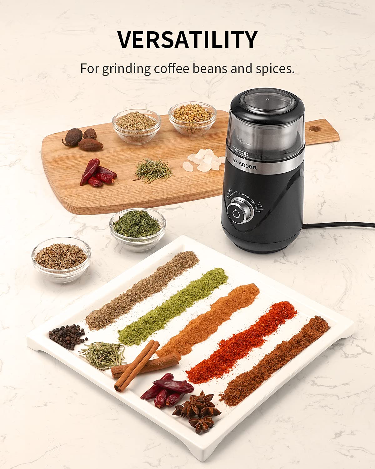 SHARDOR Upgraded Electric Coffee Grinder - Adjustable for Espresso, Herb & Spice Grinding with Removable Stainless Steel Bowl - Perfect for Home Kitchen & Coffee Shop Use (Black, 2.0)