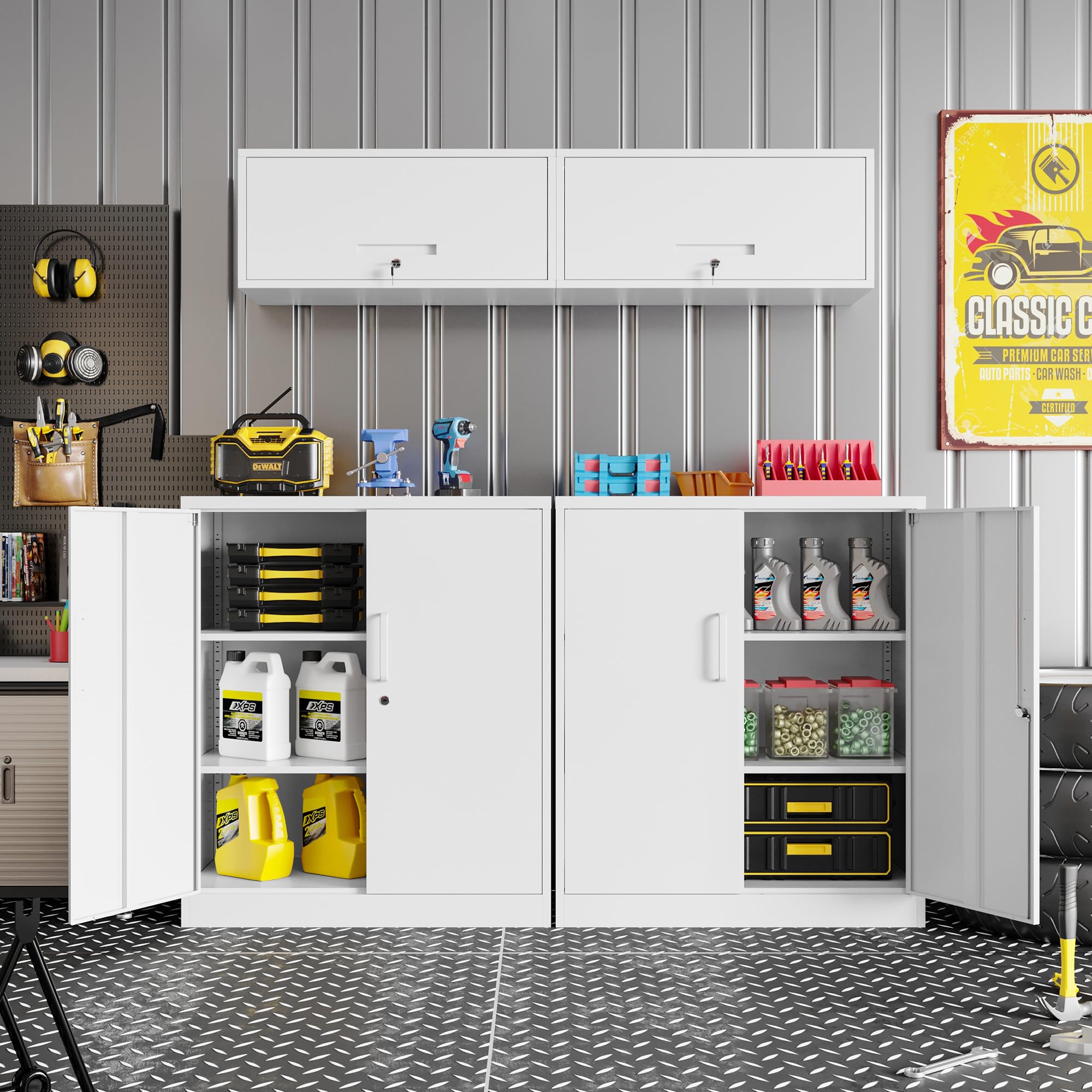 Lockable Metal Storage Cabinet - Steel Office File Cabinet with Doors & 2 Adjustable Shelves | Large Capacity Storage for Home Office, Garage & Workshop Organization | Secure Document & Tool Storage Solution