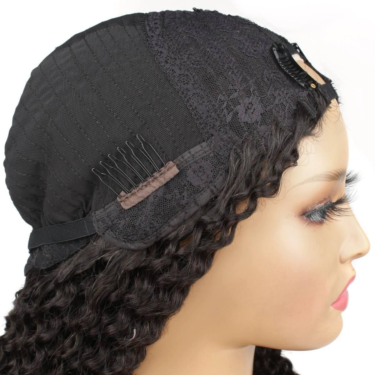 Jerry Curl V Part 100% Human Hair Wig - Natural Black Wavy Lace Front Wig for Women | Perfect for Daily Wear, Cosplay & Special Occasions