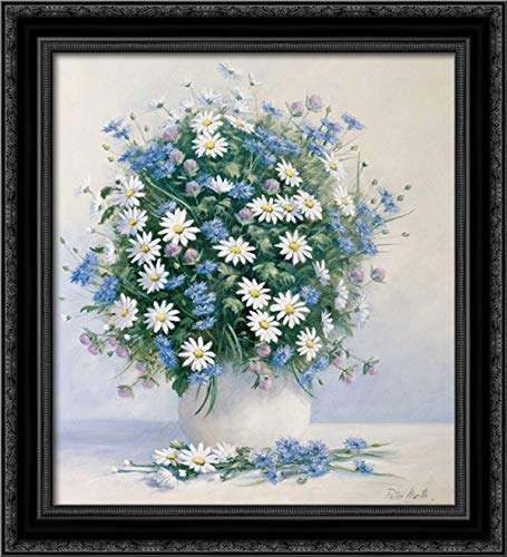 Bouquet in Blue - 28x31 Black Ornate Framed Canvas Art Print by Peter Motz | Elegant Wall Decor for Living Room, Bedroom & Office