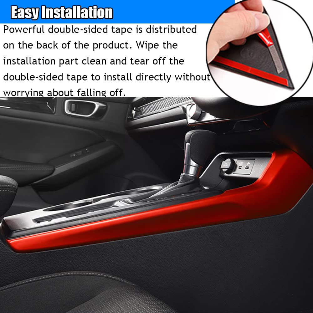 Custom ABS Gear Shift Knob & Console Panel Trims for 2022-2023 Honda Civic 11th Gen - 2PCS Red Interior Accessories Set - Perfect for Car Enthusiasts & DIY Upgrades