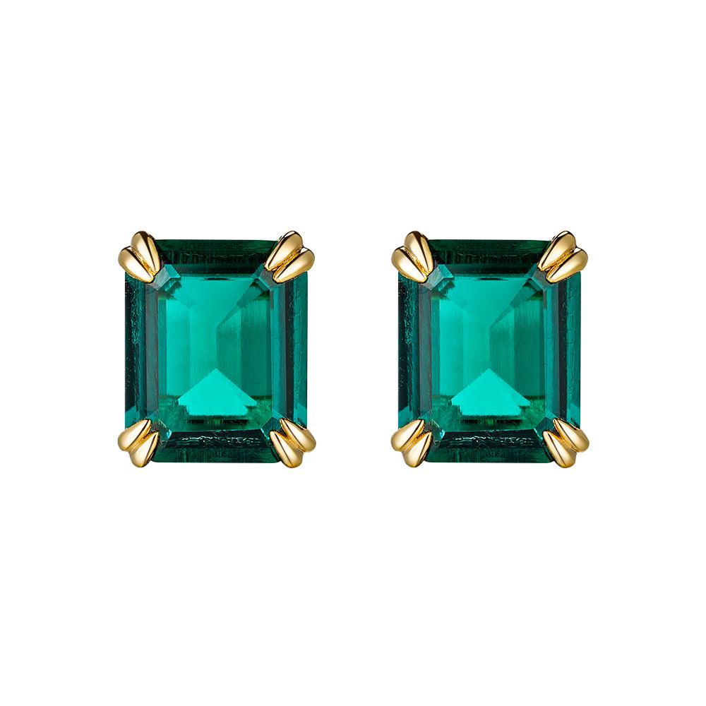 10 Ctw Double Prong Set Emerald Cut Stud Earrings - Genuine Green Gemstone Jewelry for Women - Perfect for Weddings, Parties & Special Occasions