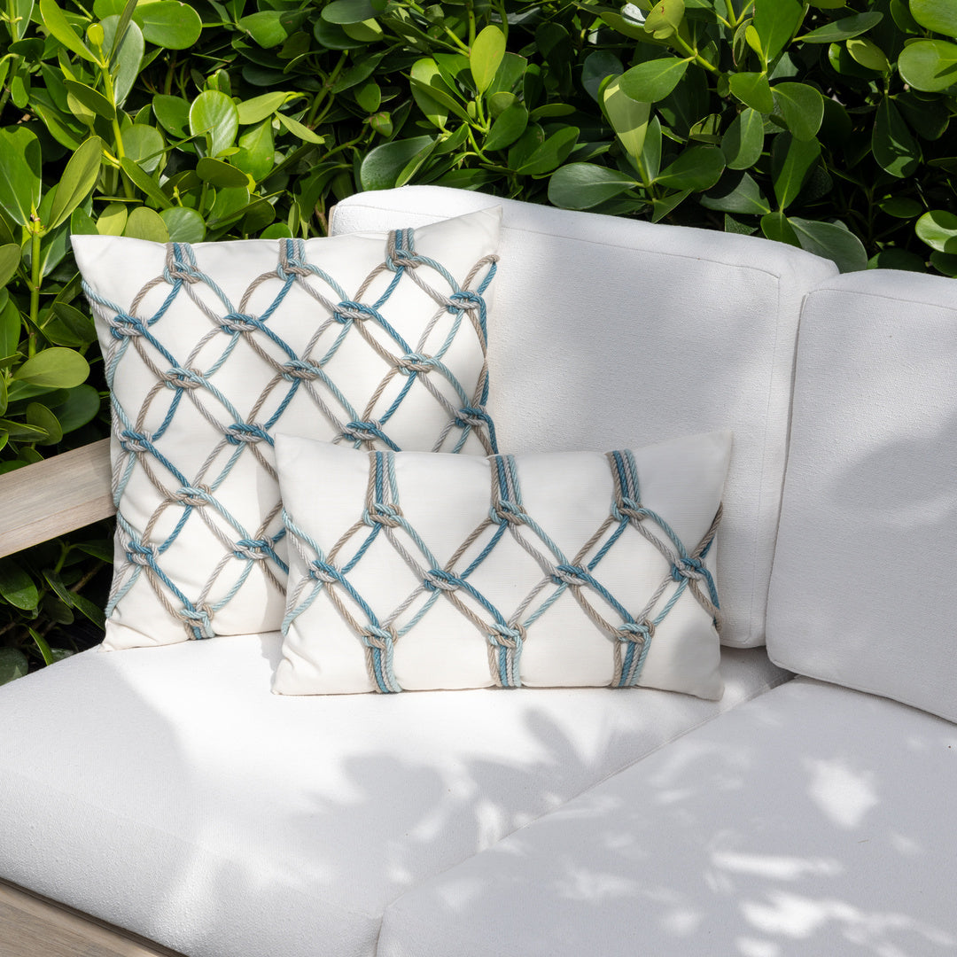 Seascape Rope Decorative Throw Pillow - Square Indoor Outdoor Cushion for Sofa, Patio, Beach & Porch