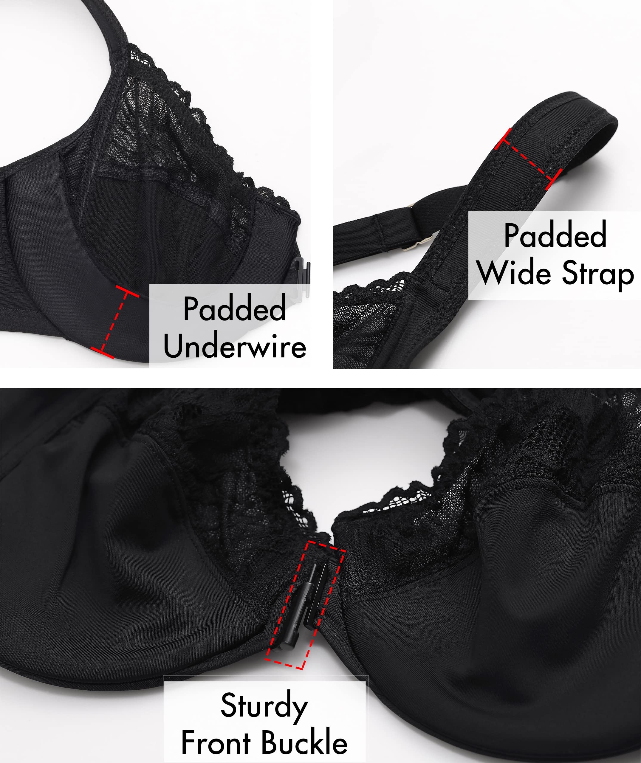 AISILIN Women's Front Closure Bras - Racerback Plus Size Full Coverage Unlined Underwire Bra for Comfort & Support - Perfect for Yoga, Workouts & Everyday Wear