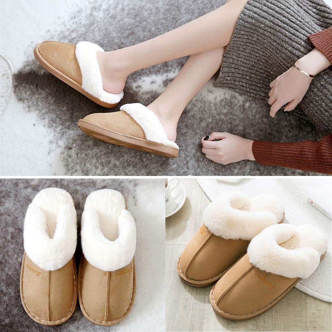Afellicy Women's Cozy Memory Foam Slippers - Warm Fuzzy House Shoes with Soft Fur Lining for Indoor & Outdoor Wear - Perfect for Winter, Fall, Bedroom, Lounge & Home Comfort