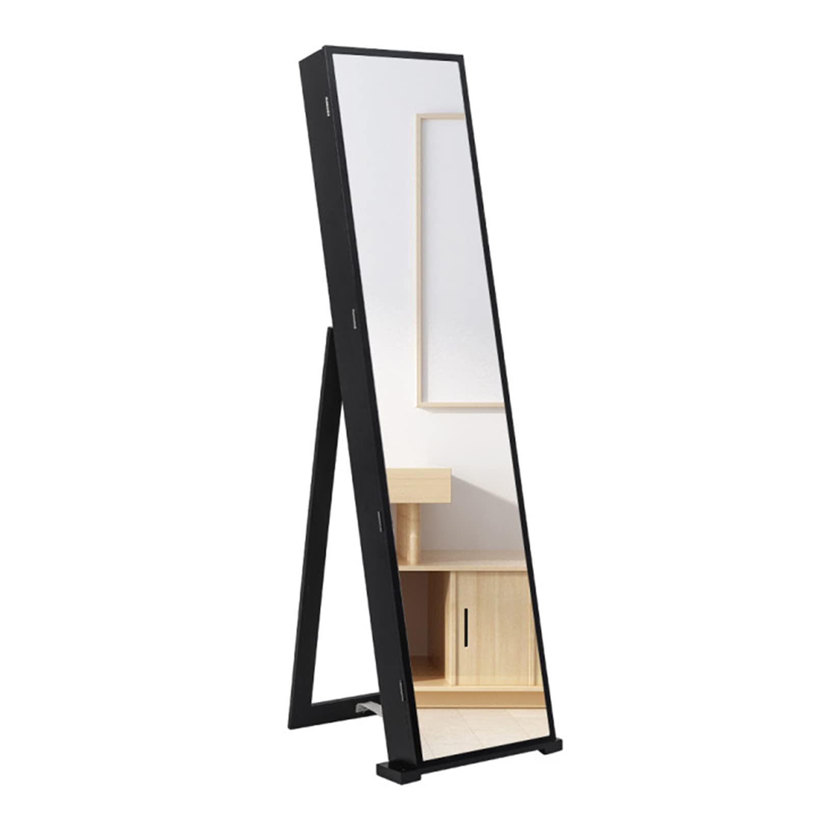 GT4-LY Durable 79 Blue LED Jewelry Cabinet with Long Mirror - Large Jewelry Storage Organizer for Necklaces, Rings & Earrings - Perfect for Bedroom, Closet & Dressing Room Organization (Black)