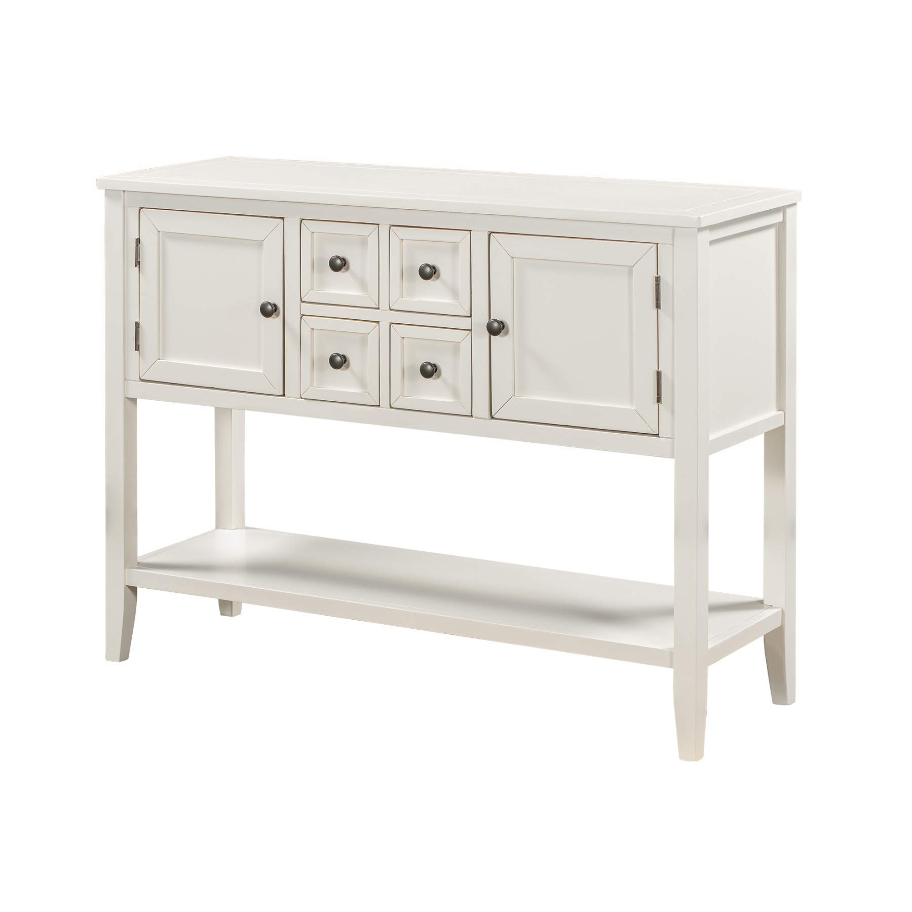 Danxee White Wood Buffet Storage Cabinet Console Table with 4 Drawers & Shelves - Kitchen, Dining Room & Living Room Furniture for Home Organization & Stylish Storage
