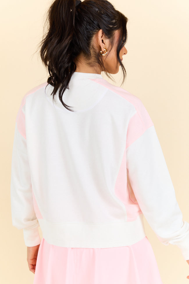Overtime Pink and White Color Block Sweatshirt for Women | Trendy Casual Pullover | Perfect for Workouts, Lounging & Street Style