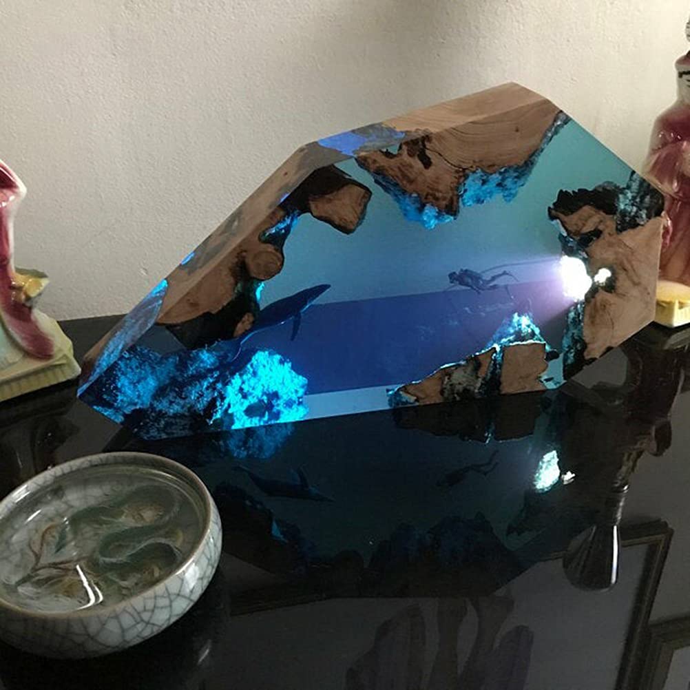 Kedejin Creative Epoxy Resin Wood LED Night Light - Large Diver & Humpback Whale Design, Deep Sea Cave Diving Theme - Perfect for Bedroom, Nursery, Home Decor and Gift Giving