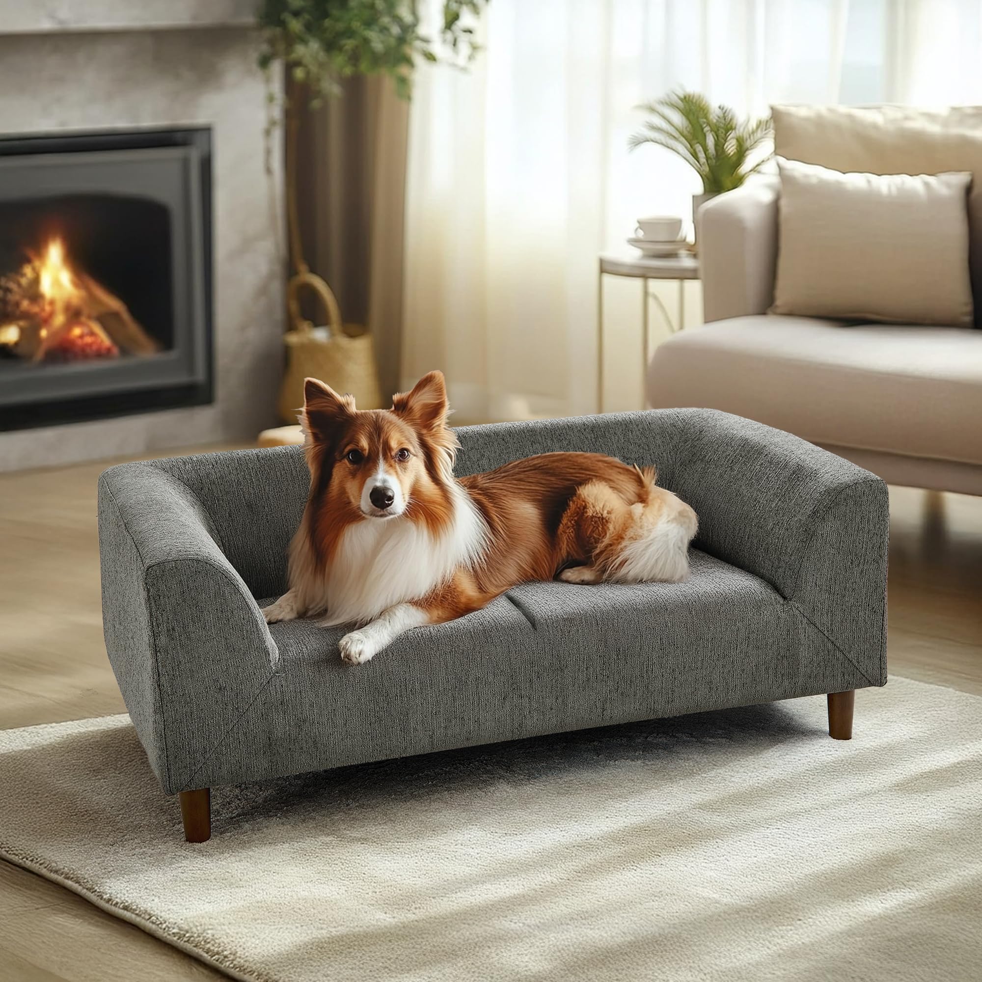 Memory Foam Dog Sofa Bed for Large Dogs Up to 60 lbs - Medium Size Pet Couch with Sturdy Legs, Dark Grey (39.75 Inch) - Perfect for Living Room, Bedroom & Pet-Friendly Spaces