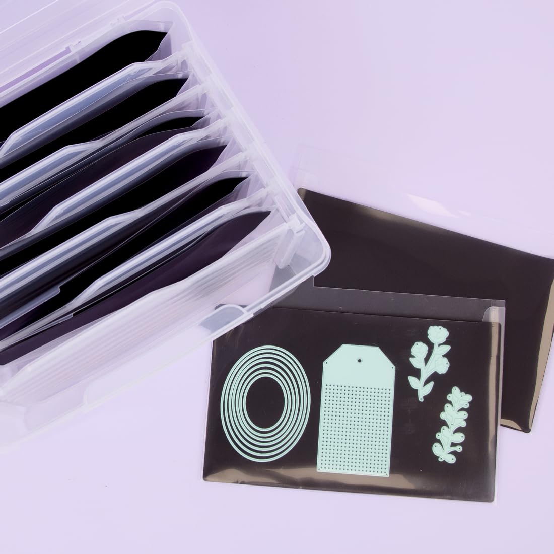 Craftelier Scrapbook Storage Box with Magnetic Sheets - Durable Organizer for Stamps, Dies & Craft Supplies - Clear Transparent Design - Perfect for Scrapbooking, Card Making & Stamp Collecting Hobbies